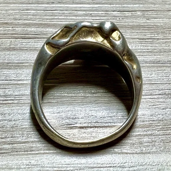 Vintage Designer Hallmarked Sterling Silver & Gold Brutalist Ring, Size 6